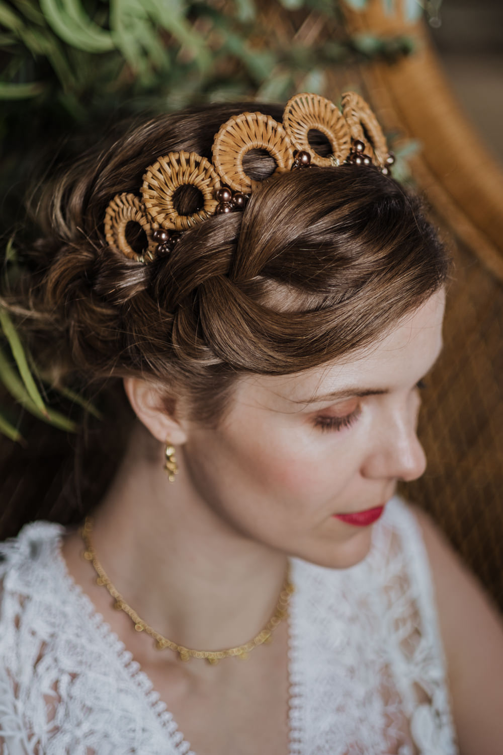Bride Bridal Hair Style Up Do Halo Plait Crown Tiara Accessory Ethical Wedding Ideas Jenna Kathleen Photographer