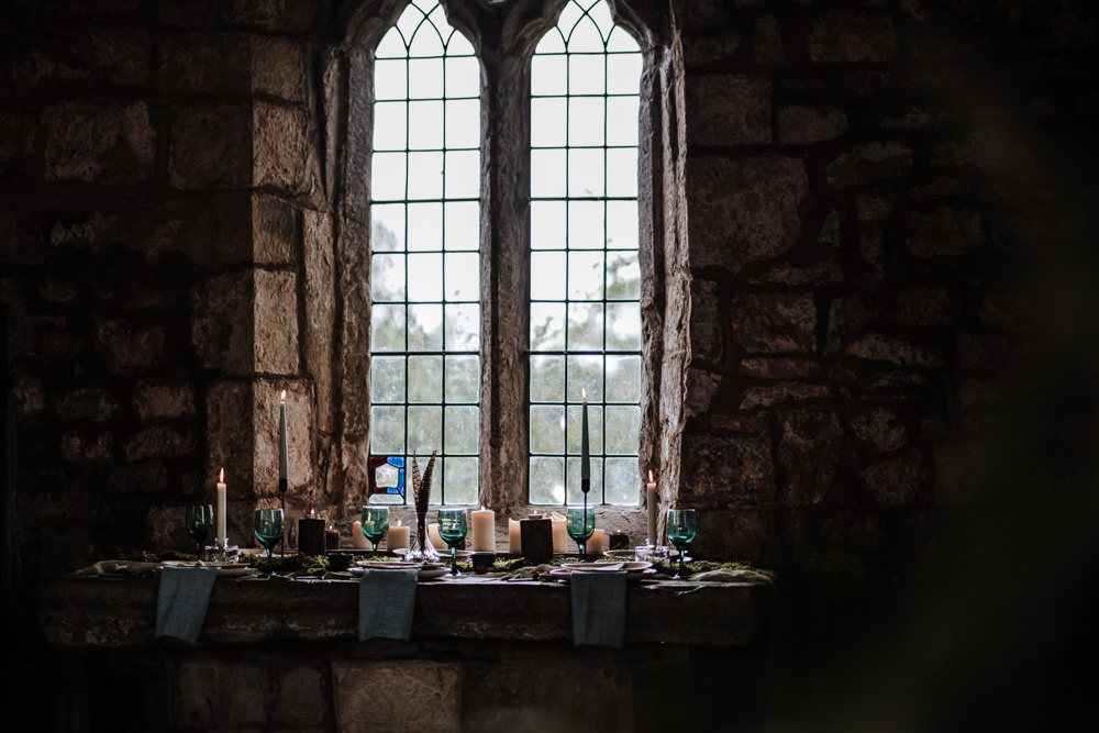 Table Tablescape Decor Wooden Candles Greenery Foliage Feathers Moss Ethical Wedding Ideas Jenna Kathleen Photographer