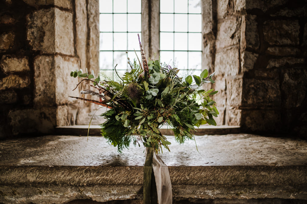 Bouquet Flowers Bride Bridal Fern Eucalyptus Feather Seed Head Ribbons Ethical Wedding Ideas Jenna Kathleen Photographer