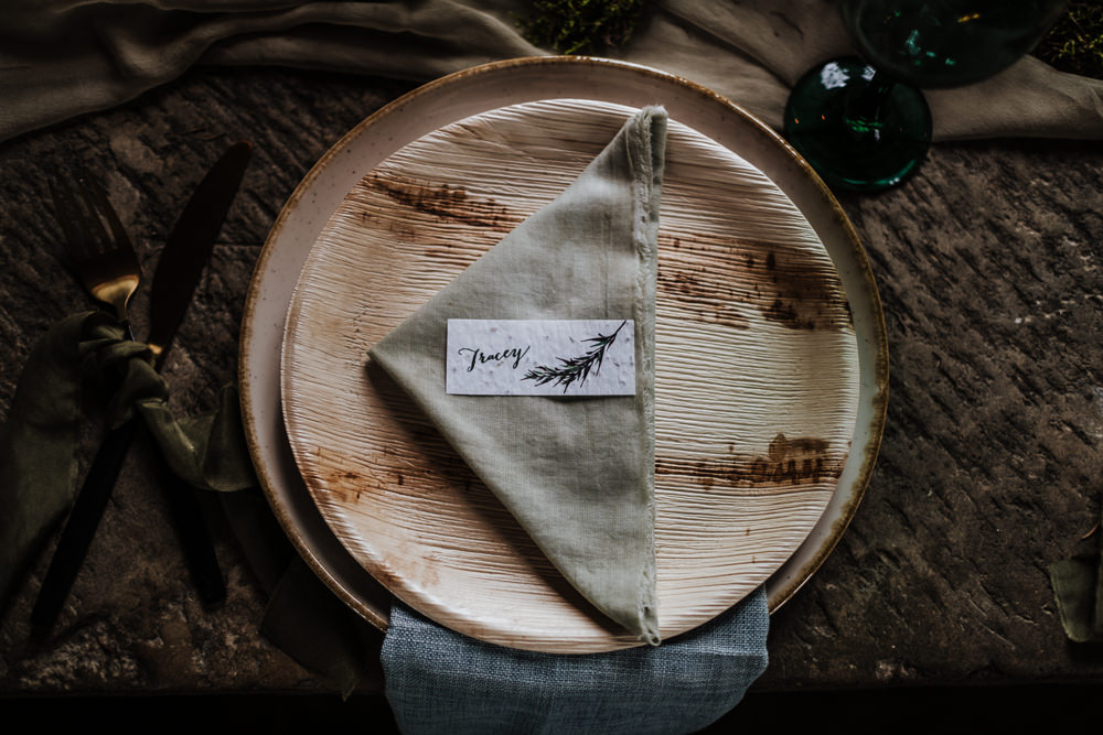 Place Setting Decor Plate Napkin Place Name Card Ethical Wedding Ideas Jenna Kathleen Photographer