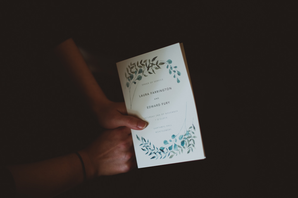 Order of Service Booklet Garthmyl Hall Wedding Sasha Weddings