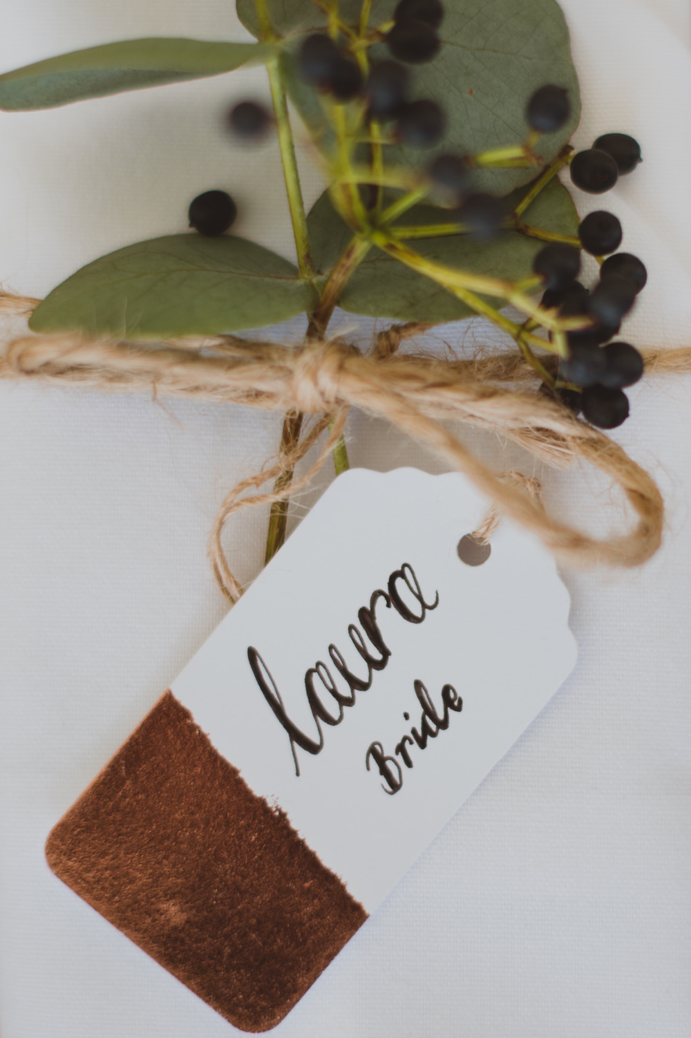 Luggage Tag Place Name Copper Calligraphy Garthmyl Hall Wedding Sasha Weddings