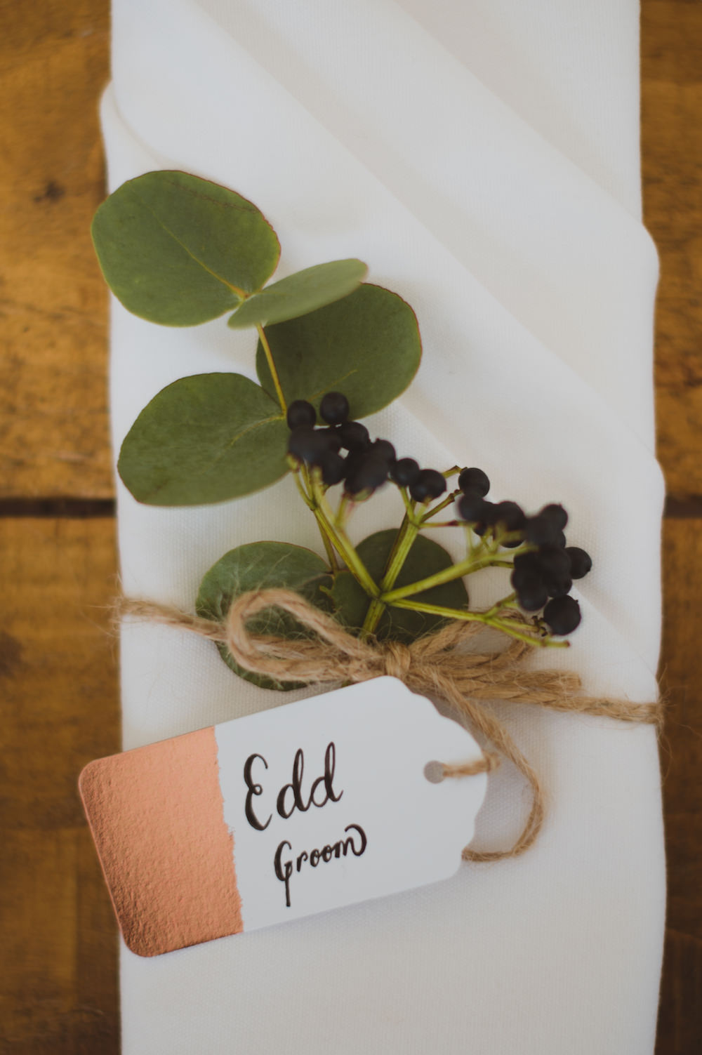 Luggage Tag Place Name Copper Calligraphy Garthmyl Hall Wedding Sasha Weddings