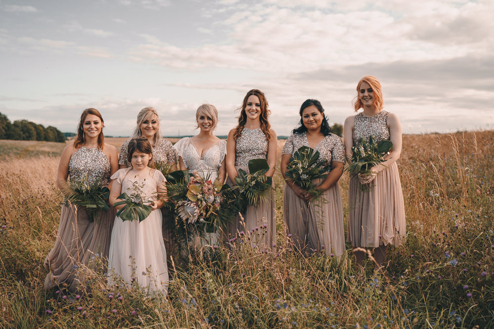Bridesmaids Bridesmaid Dress Dresses Sequins Tropical Bouquets Glittery Wedding Winnington & Coe