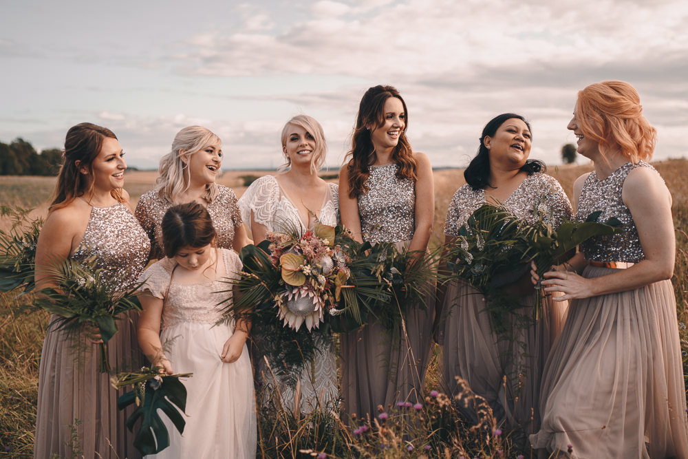 Bridesmaids Bridesmaid Dress Dresses Sequins Tropical Bouquets Glittery Wedding Winnington & Coe