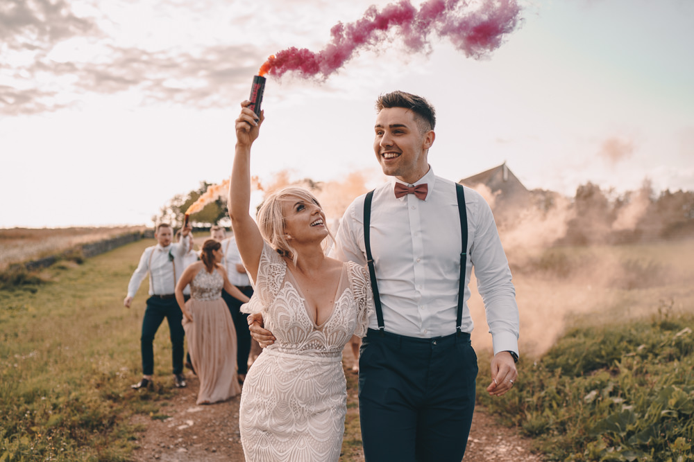 Glittery Wedding Winnington & Coe Smoke Bomb Portrait Photos Photography