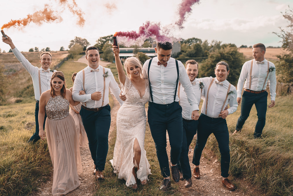 Glittery Wedding Winnington & Coe Smoke Bomb Portrait Photos Photography