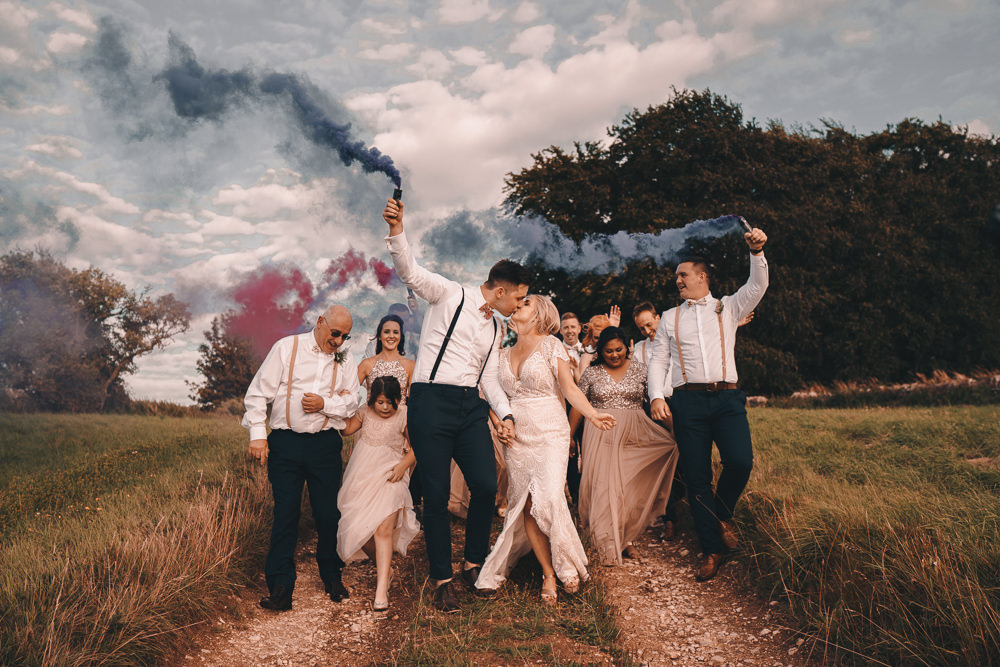 Glittery Wedding Winnington & Coe Smoke Bomb Portrait Photos Photography
