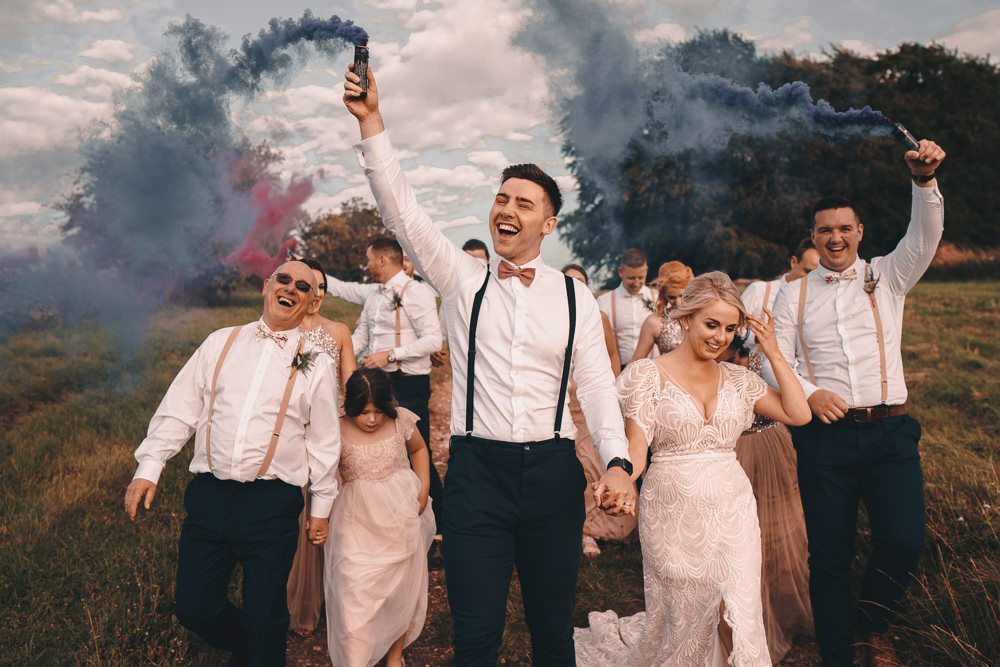 Glittery Wedding Winnington & Coe Smoke Bomb Portrait Photos Photography