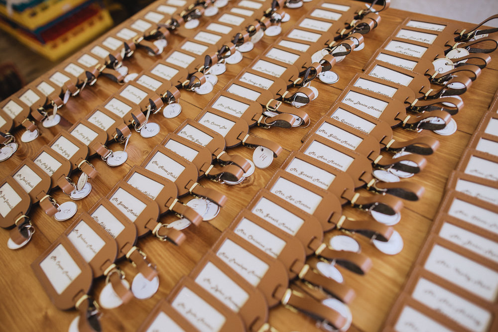 Luggage Tag Table Plan Seating Escort Cards Natural Marquee Wedding Fox & Bear Photography
