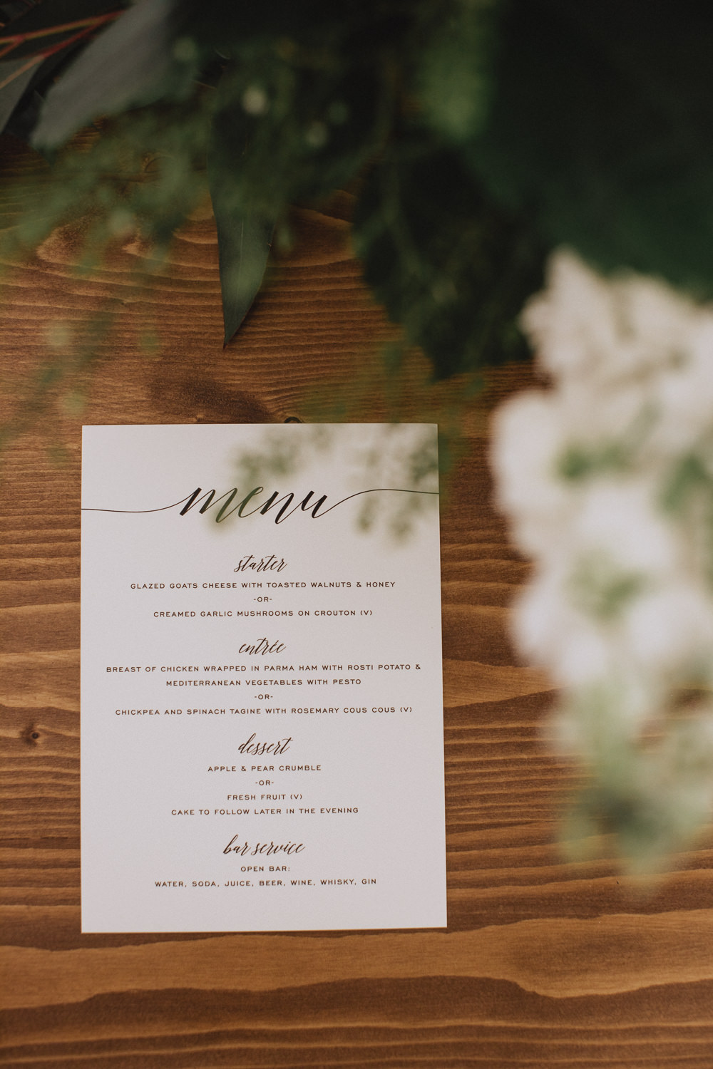 Menu Calligraphy Natural Marquee Wedding Fox & Bear Photography