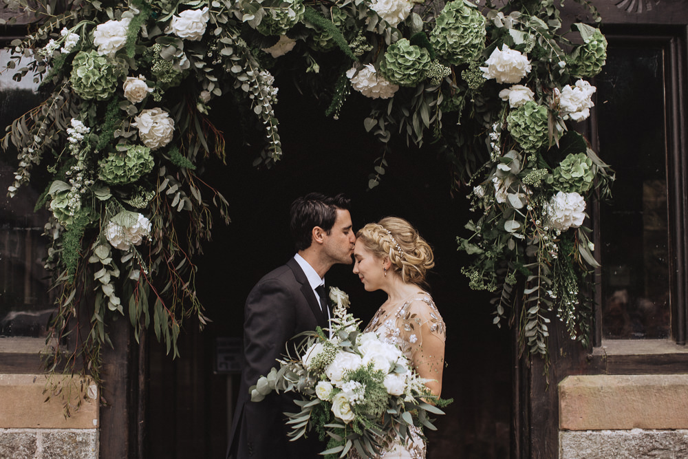 Flower Arch Church Greenery Foliage Flowers Floral Backdrop Natural Marquee Wedding Fox & Bear Photography