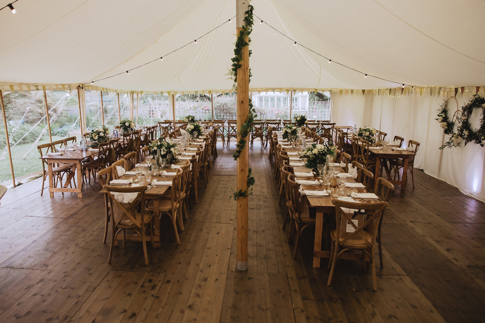 Pole Tent Long Tables Decor Greenery Natural Marquee Wedding Fox & Bear Photography