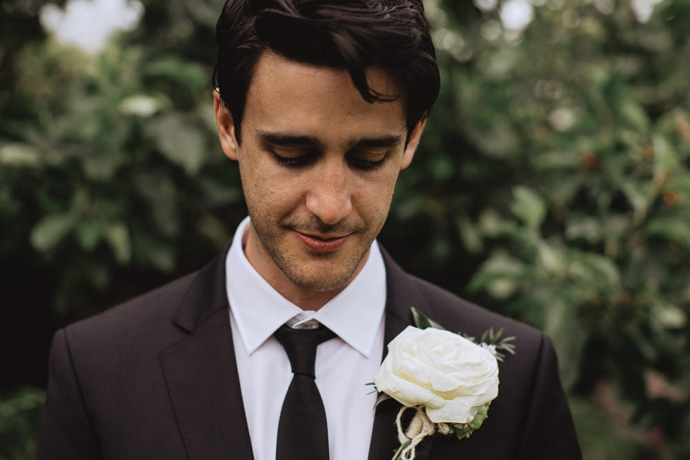 Groom Buttonhole Rose Natural Marquee Wedding Fox & Bear Photography