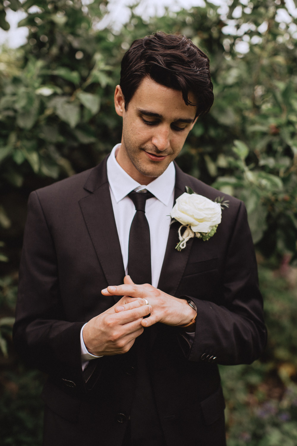 Groom Suit Tie Natural Marquee Wedding Fox & Bear Photography