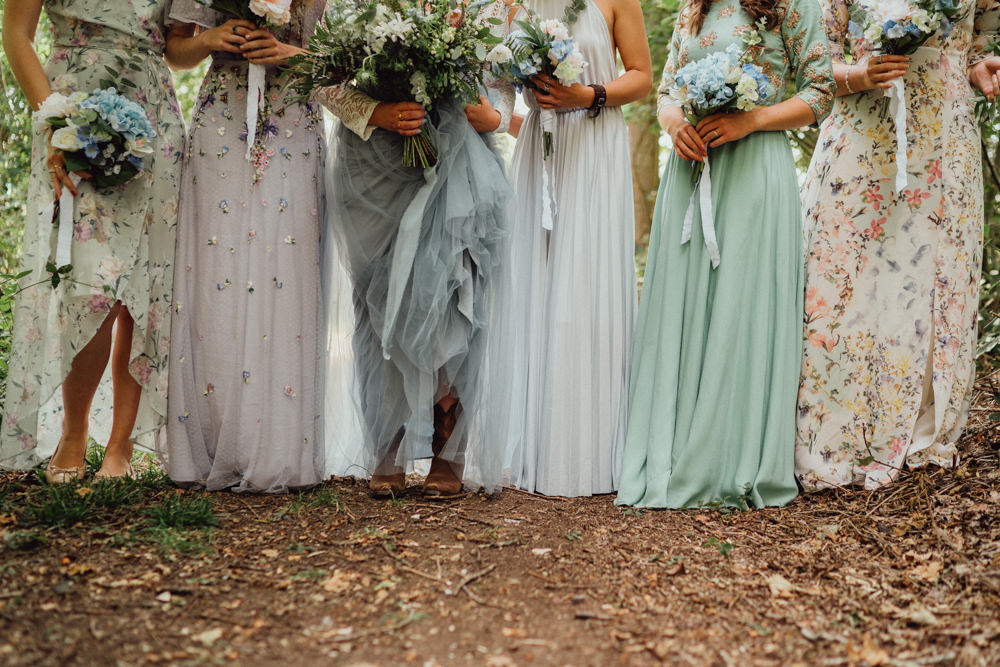 Flower Crown Bridesmaids Bridesmaid Dresses Mismatched Pastel Bouquets Pitt Hall Barn Wedding Emily & Steve Photography