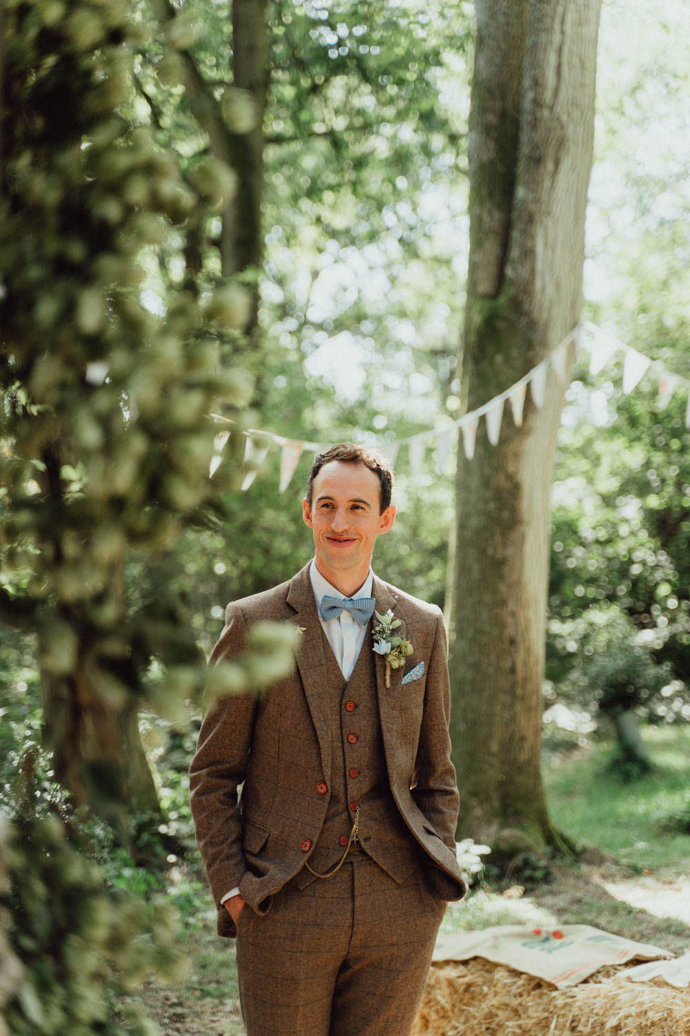 Groom Suit Brown Tweed Bow Tie Pitt Hall Barn Wedding Emily & Steve Photography