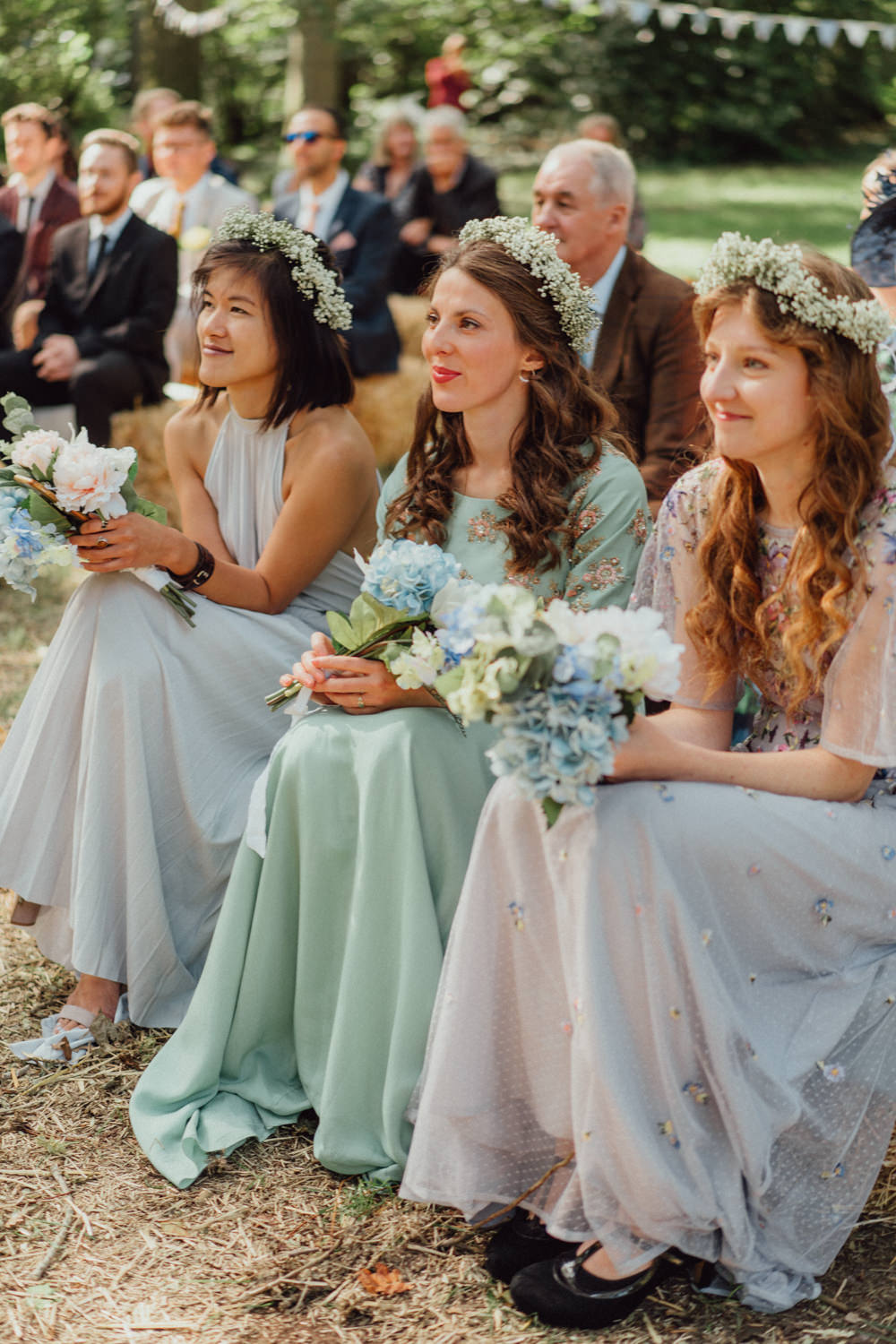 Flower Crown Bridesmaids Bridesmaid Dresses Mismatched Pastel Pitt Hall Barn Wedding Emily & Steve Photography