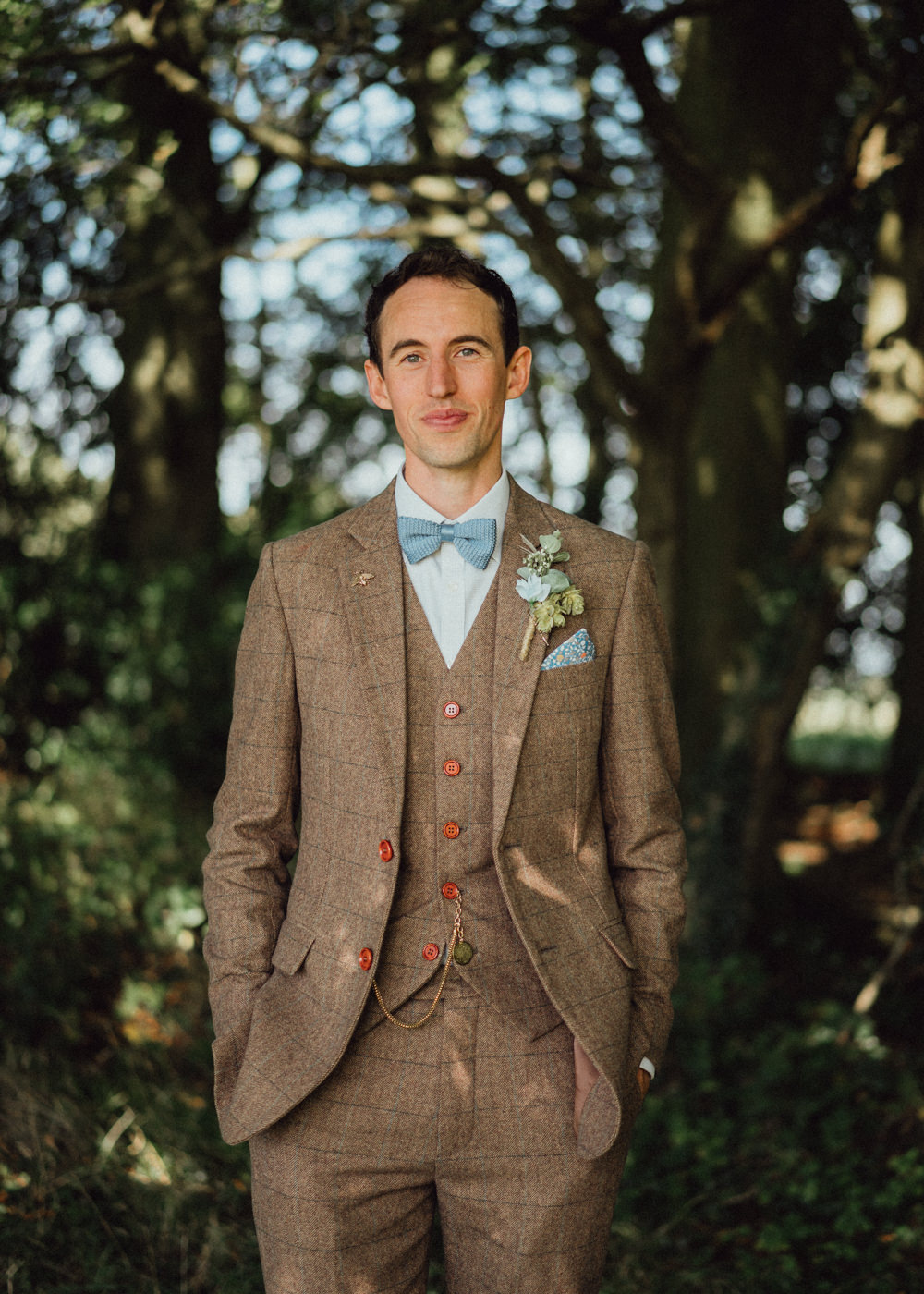 Groom Suit Brown Tweed Bow Tie Pitt Hall Barn Wedding Emily & Steve Photography