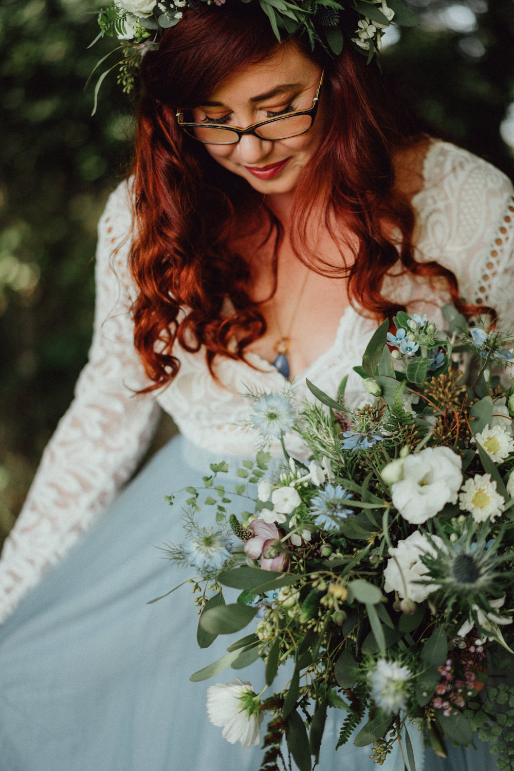 Bride Bridal Dress Gown Blue Skirt Pitt Hall Barn Wedding Emily & Steve Photography