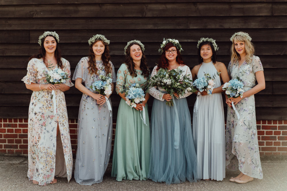 Flower Crown Bridesmaids Bridesmaid Dresses Mismatched Pastel Pitt Hall Barn Wedding Emily & Steve Photography