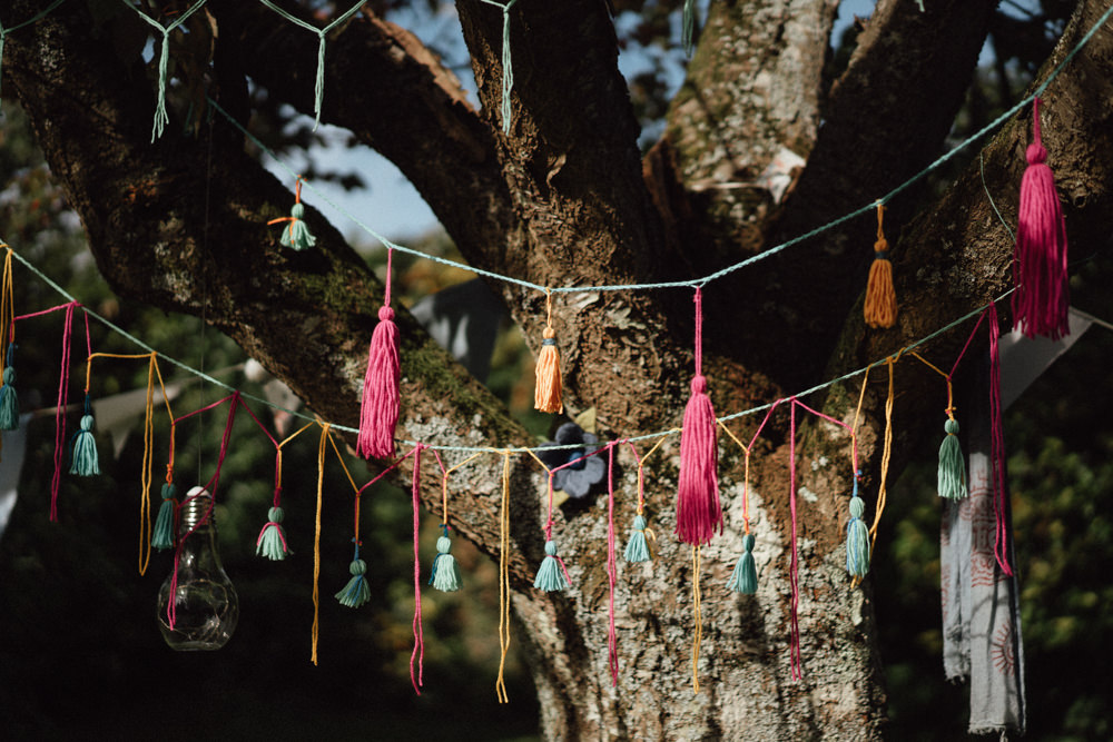Tassel Garland Trees Pitt Hall Barn Wedding Emily & Steve Photography