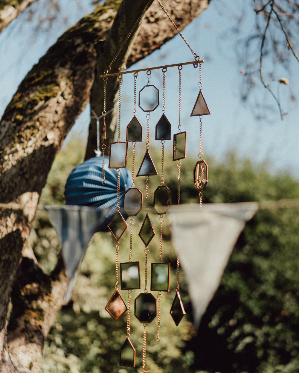 Hanging Decor Trees Mirrors Pitt Hall Barn Wedding Emily & Steve Photography