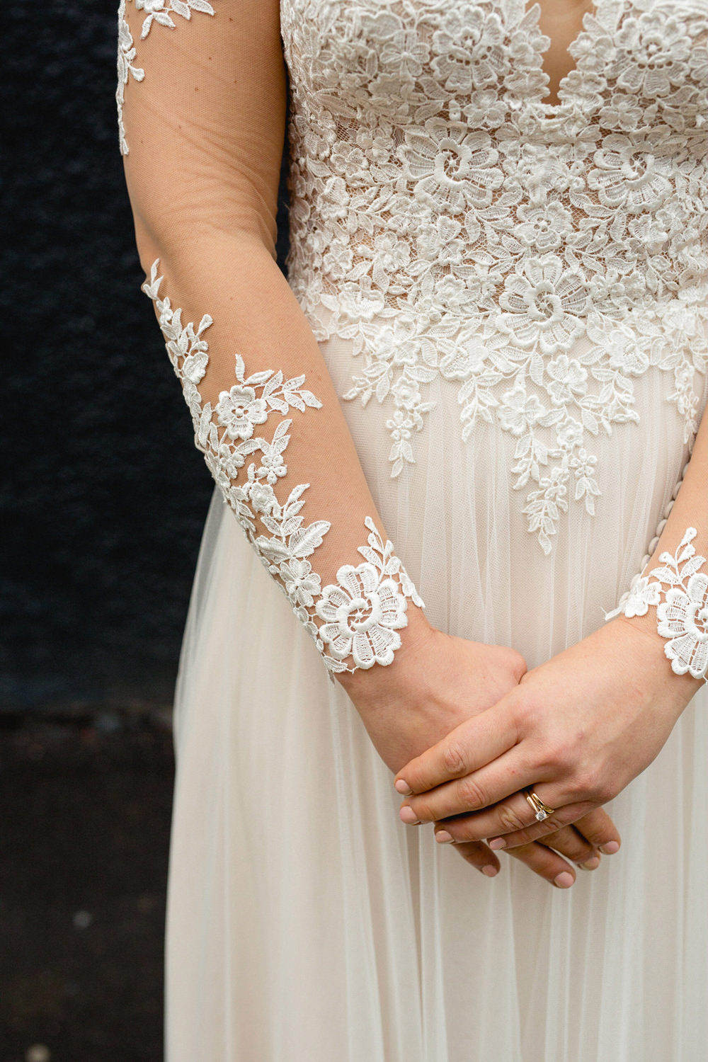 Dress Gown Bride Bridal Illustion Lace Back Buttons Long Sleeves Sheffield Town Hall Wedding Mark Newton Wedding Photography
