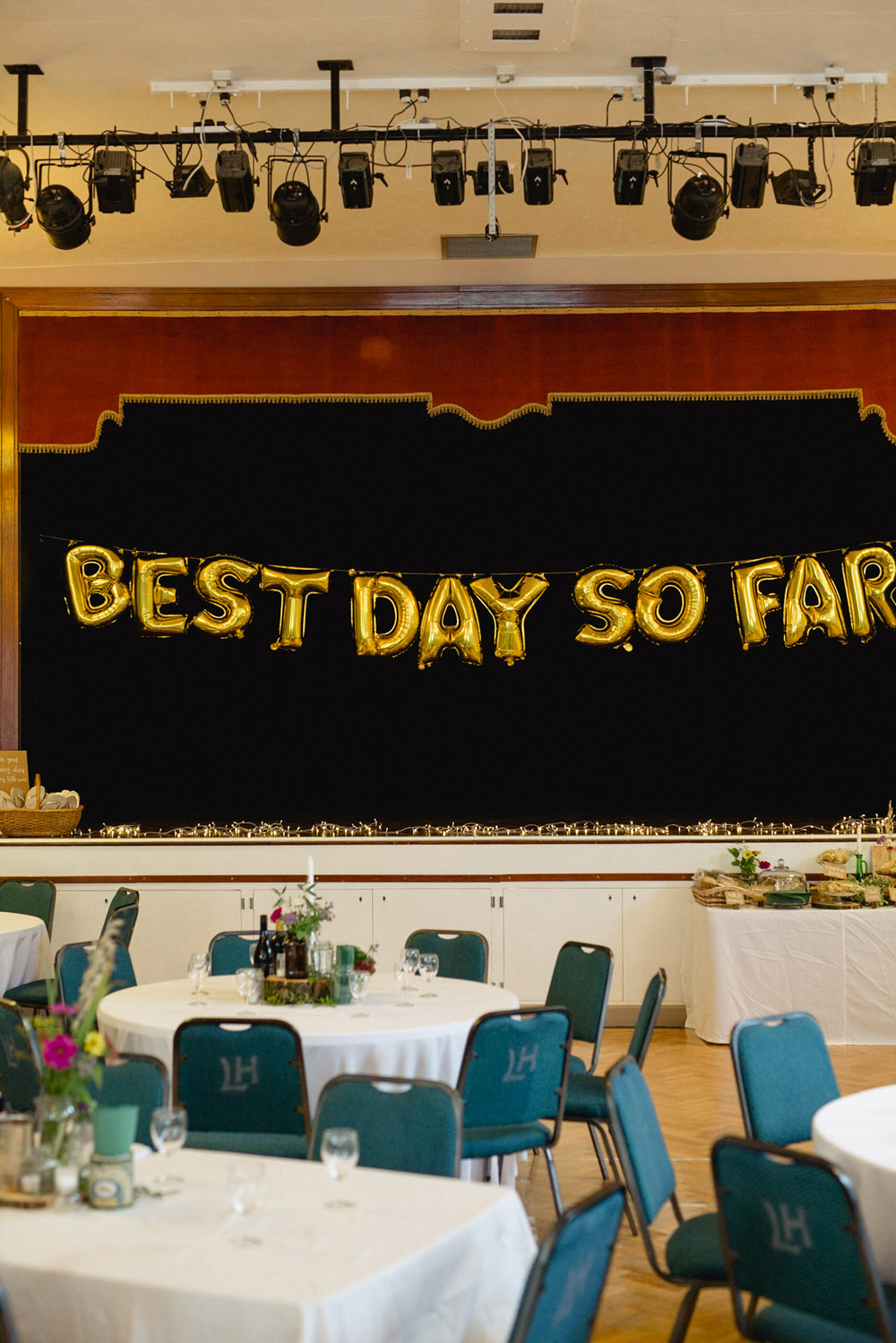 Balloons Banner Sign Lomas Hall Reception Sheffield Town Hall Wedding Mark Newton Wedding Photography