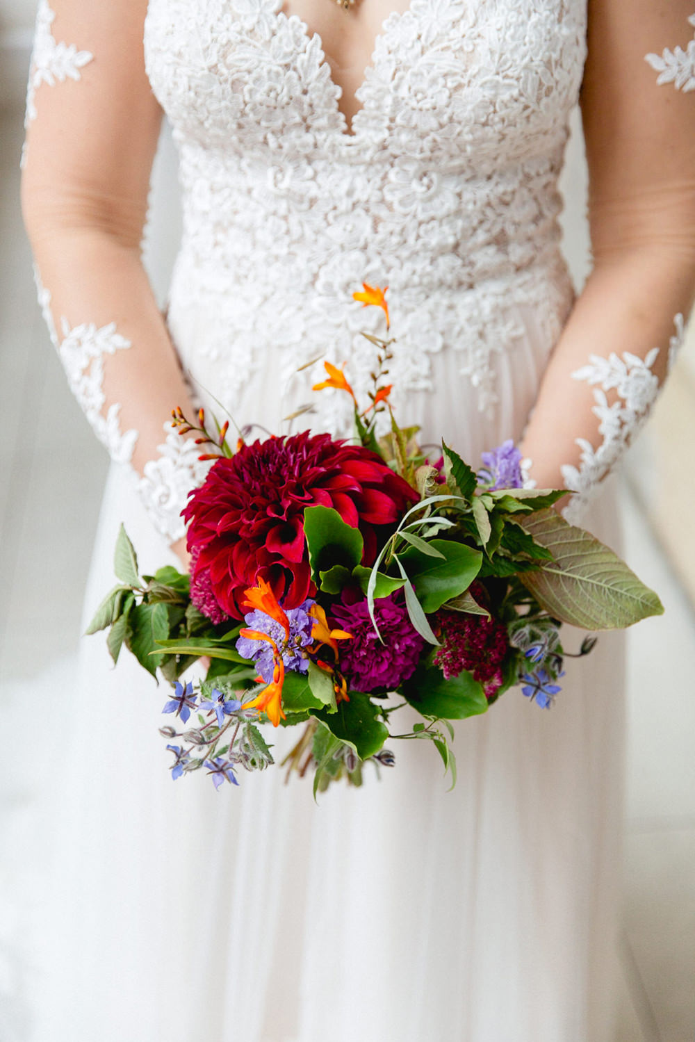 Bouquet Flowers Bride Bridal Burgundy Dahlia Sheffield Town Hall Wedding Mark Newton Wedding Photography
