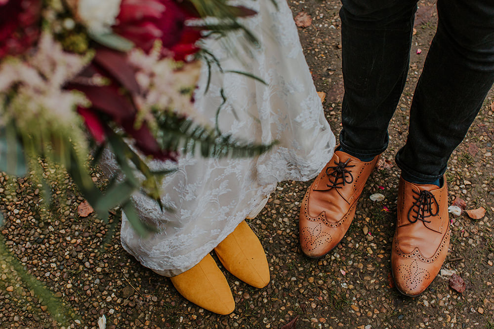 Mustard Boots Bride Bridal Tan Groom Simple Autumn Wedding Maddie Farris Photography