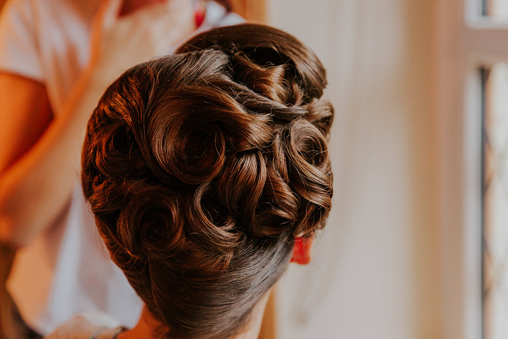 Hair Bride Bridal Bridesmaid Vintage Style Up Do Simple Autumn Wedding Maddie Farris Photography