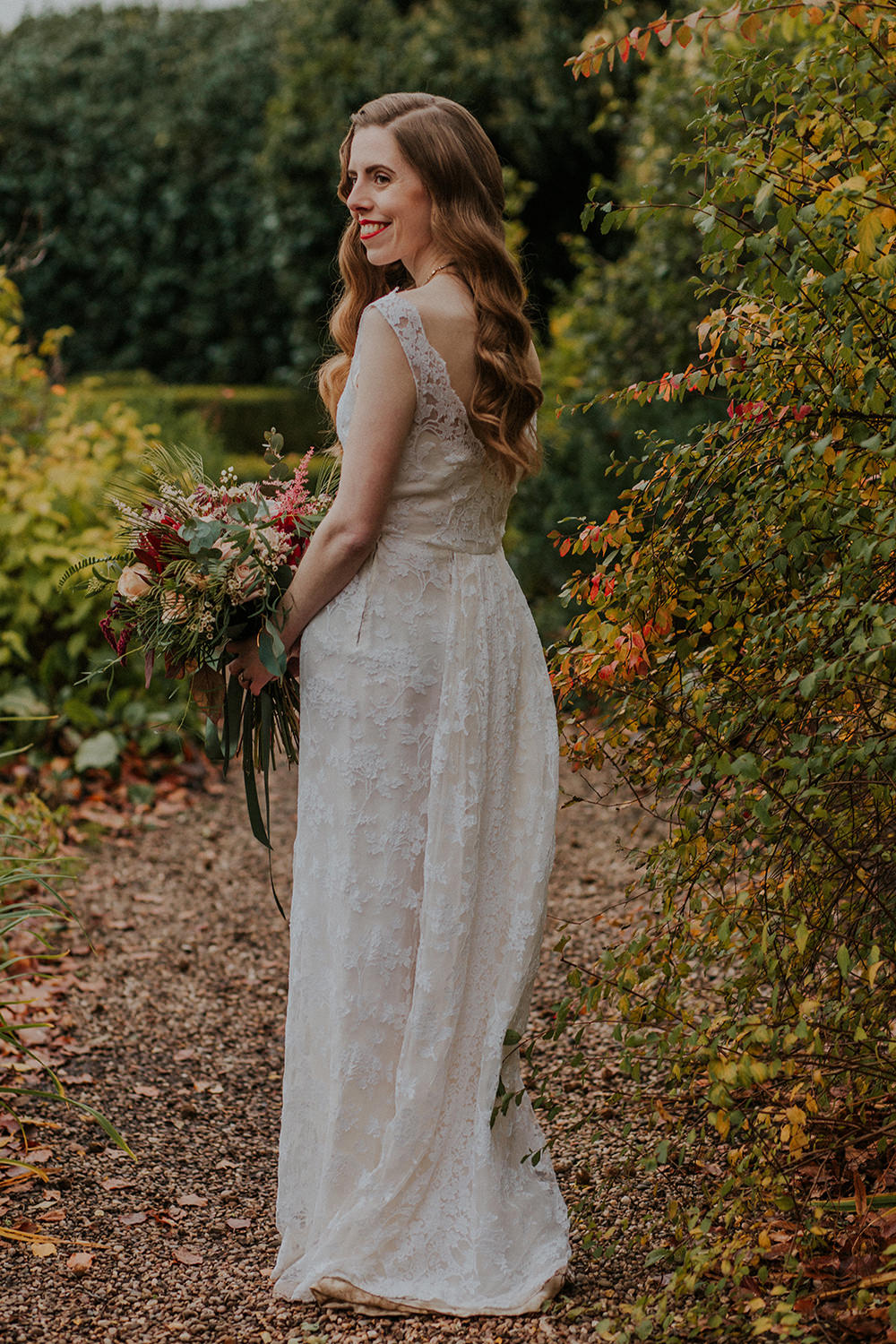 Bride Bridal Dress Gown Vintage Lace Simple Autumn Wedding Maddie Farris Photography