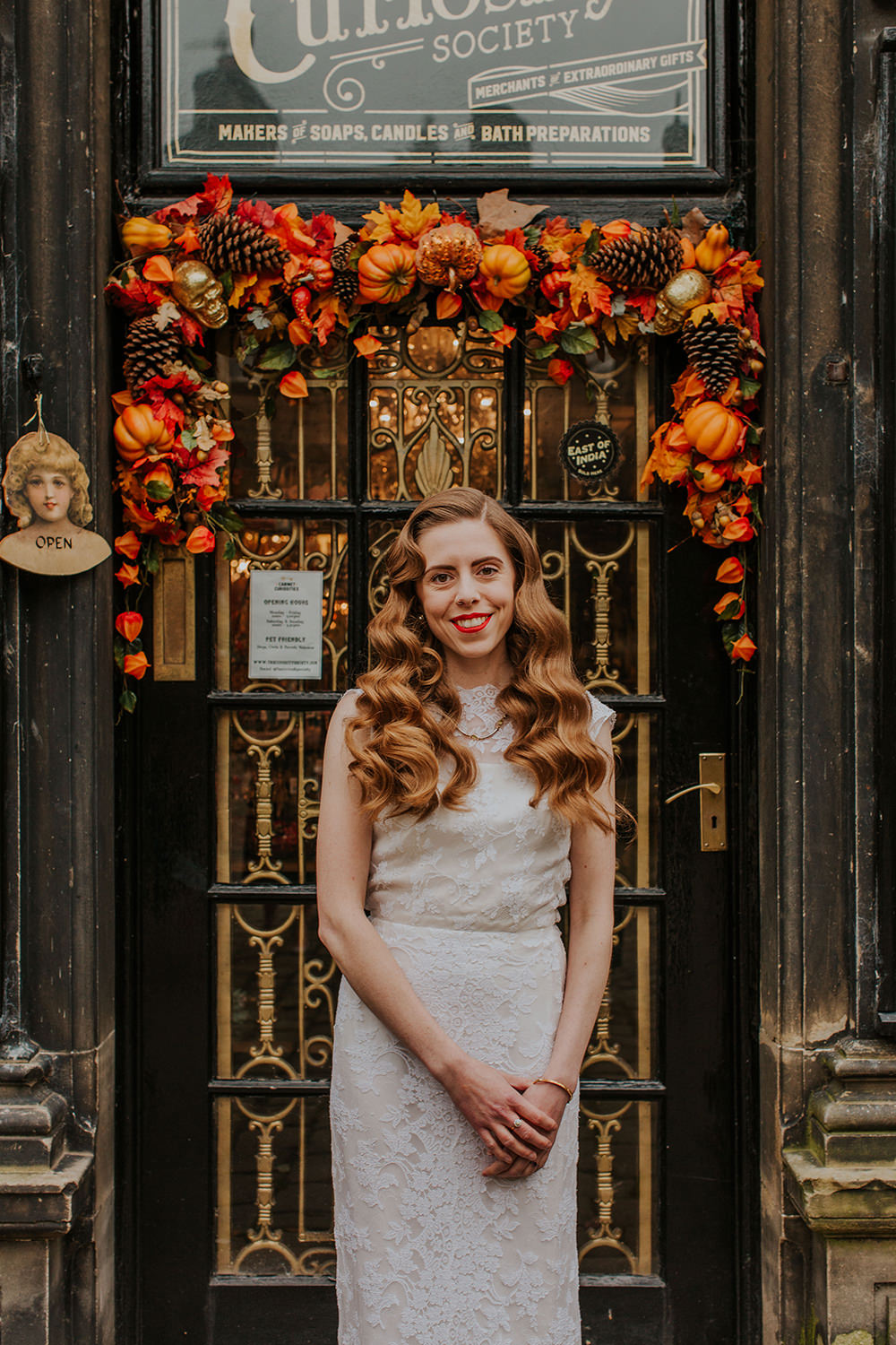 Bride Bridal Dress Gown Vintage Lace Simple Autumn Wedding Maddie Farris Photography