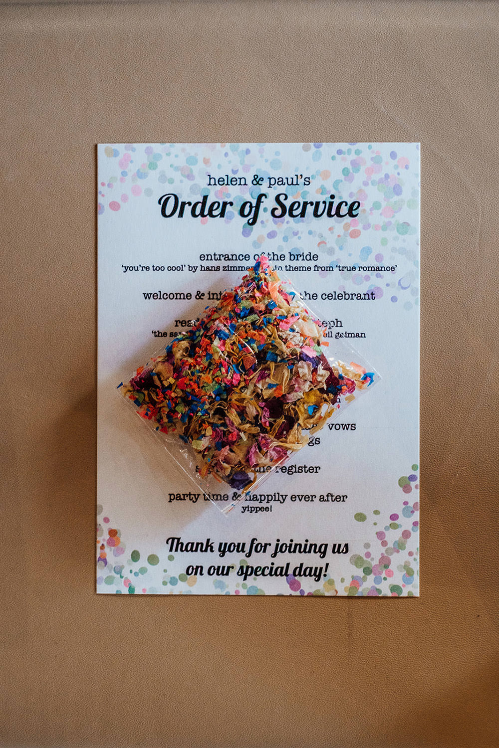 Order of Service Confetti Sparkly Wedding Anna Pumer Photography