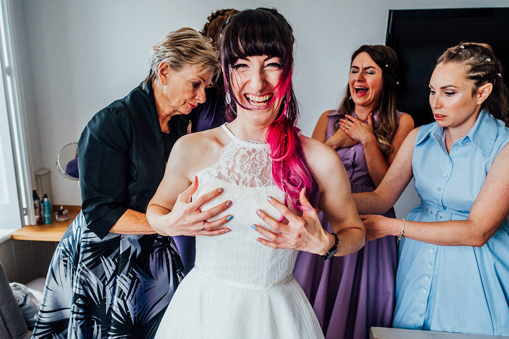 Dress Gown Bride Bridal House of Mooshki Short Tea Length Sparkly Wedding Anna Pumer Photography