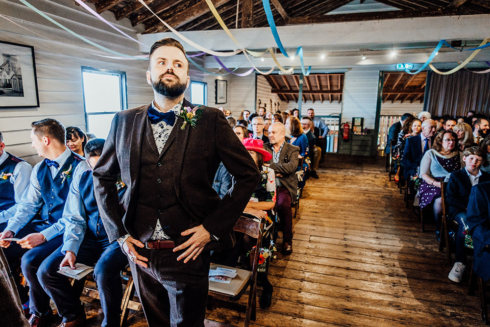 Groom Suit Waistcoat Bow Tie Sparkly Wedding Anna Pumer Photography