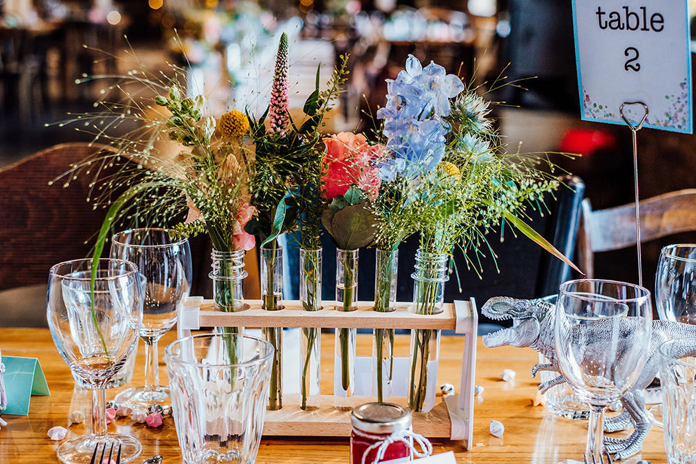 Test Tube Flowers Decor Centrepiece Sparkly Wedding Anna Pumer Photography