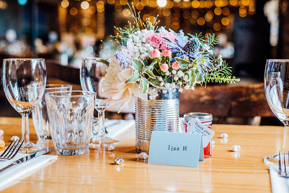 Tin Flowers Centrepiece Sparkly Wedding Anna Pumer Photography
