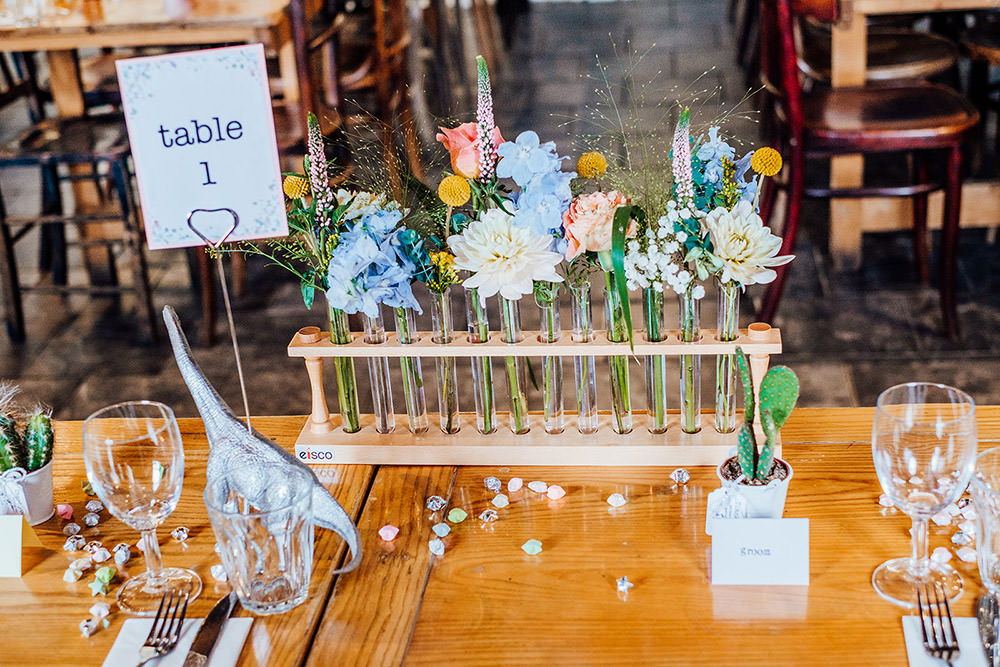 Test Tube Flowers Decor Centrepiece Sparkly Wedding Anna Pumer Photography