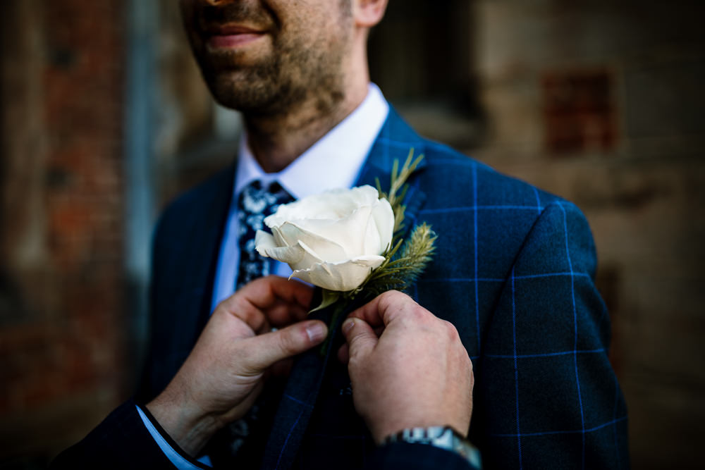 White Rose Buttonhole Groom Sperry Tent Wedding Hayley Baxter Photography