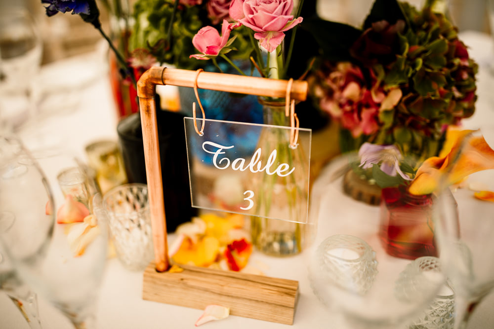 Copper Pip Table Number Perspex Clear Acrylic Sperry Tent Wedding Hayley Baxter Photography