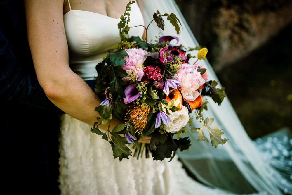 Bouquet Flowers Bride Bridal Peony Rose Pink Orange Sperry Tent Wedding Hayley Baxter Photography