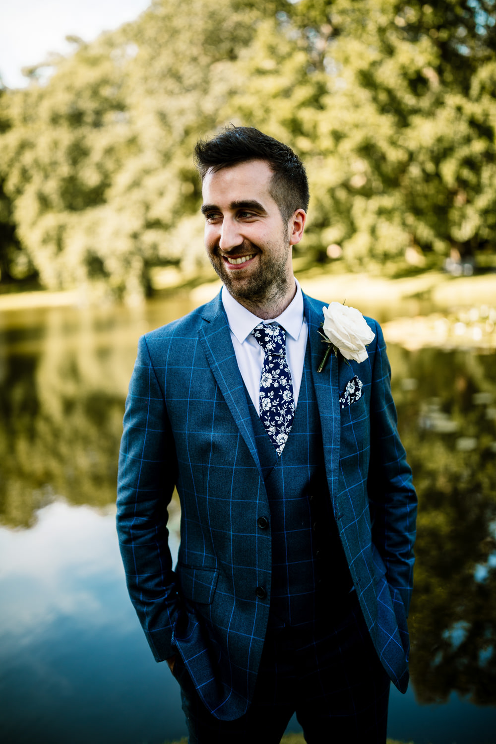 Groom Suit Blue Floral Tie Sperry Tent Wedding Hayley Baxter Photography