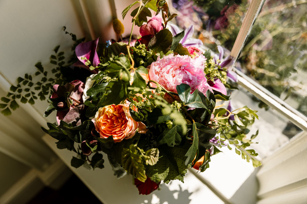 Bouquet Flowers Bride Bridal Peony Rose Pink Orange Sperry Tent Wedding Hayley Baxter Photography