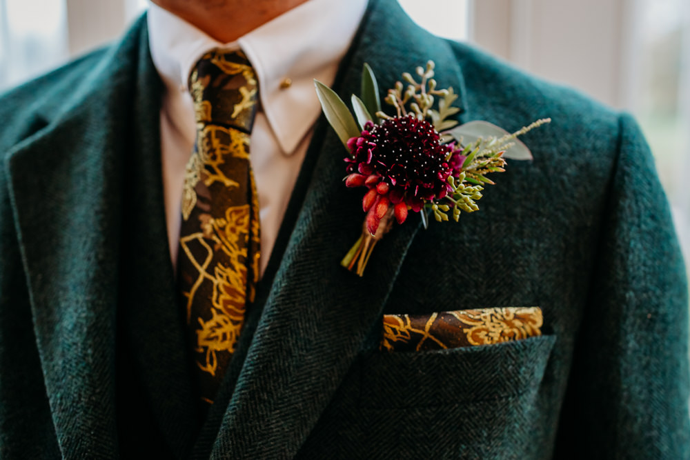 Buttonhole Flowers Pincushion Greenery St. Tewdrics House Wedding When Charlie Met Hannah
