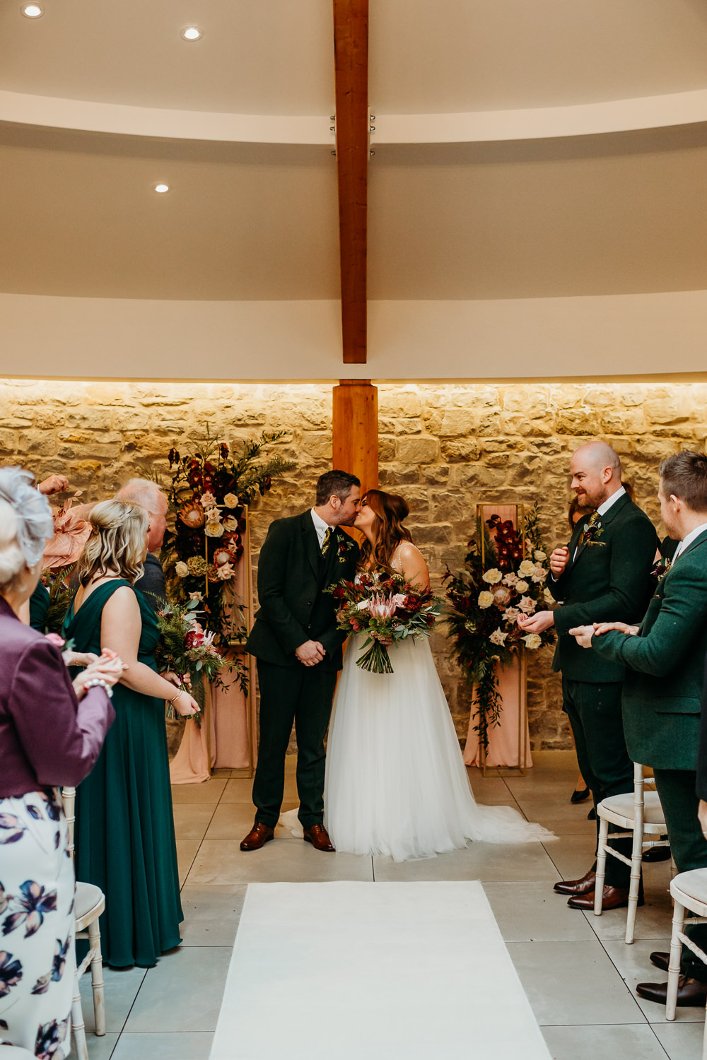 Flower Installation Backdrop Ceremony Aisle Protea Rose St. Tewdrics House Wedding When Charlie Met Hannah