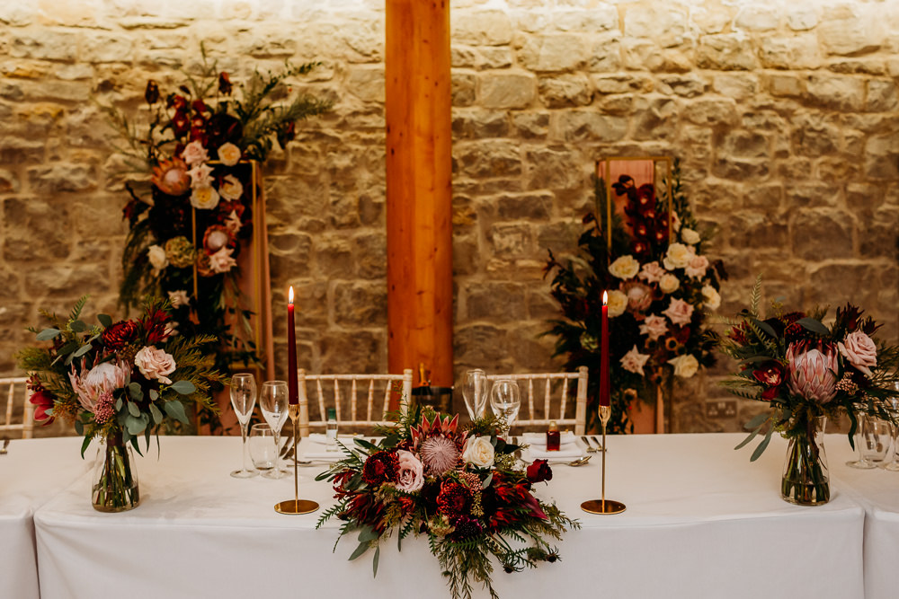 Flower Installation Backdrop Top Table Protea Rose St. Tewdrics House Wedding When Charlie Met Hannah