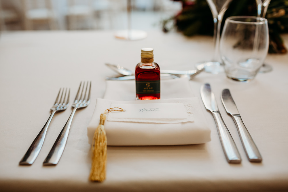 Tassel Place Name Card Mini Bottle Favours St. Tewdrics House Wedding When Charlie Met Hannah