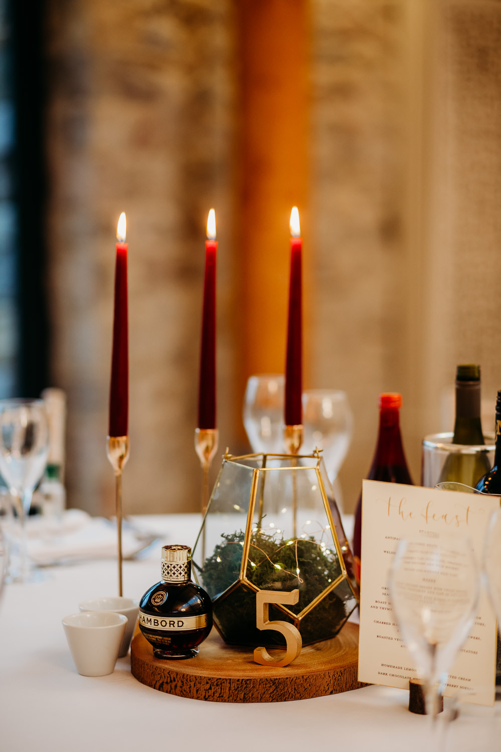 Terrarium Centrepiece Candles Table Name Log Slice Decor St. Tewdrics House Wedding When Charlie Met Hannah
